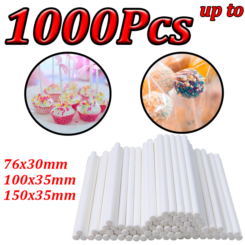 Cotton Candy Cone - 100-1000 Pezzi Bastoncini di Carta Bianchi